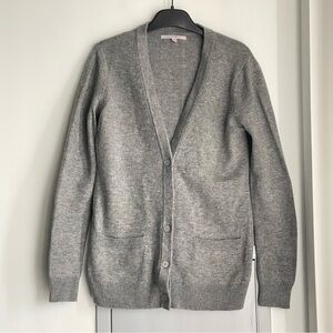 GAP Gray Wool Cardigan with Tan Elbow Patches